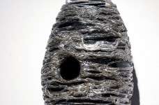 Thick threads of silver and clear on black glass create glinting texture in this unique wall sculpture by Julia Reimer. Image 6