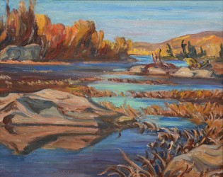@secondary@ River in Autumn is an exceptionally fine work done on oil on canvas.