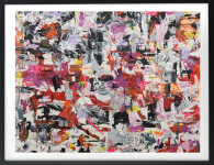 An allover hot composition of pink, red, grey with drips, drizzles and splashes of yellow, magenta and orange. Image 2