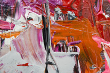 An allover hot composition of pink, red, grey with drips, drizzles and splashes of yellow, magenta and orange. Image 8