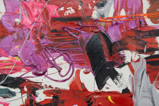 An allover hot composition of pink, red, grey with drips, drizzles and splashes of yellow, magenta and orange. Image 5