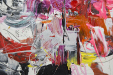 An allover hot composition of pink, red, grey with drips, drizzles and splashes of yellow, magenta and orange. Image 6