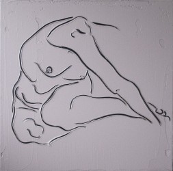 A deceptively simple and large scale line painting of a reclining nude figure, this painting has a powerful presence.