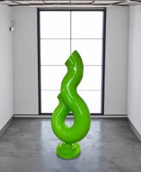 At once imposing and eye-catching, this contemporary tall sculpture in bright lime green was created by Alexander Caldwell.
