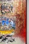 Enigmatic shapes, colours and calligraphic lines dance in a sky of gold and crimson red above a pool of cool grey in this large scale painti… Image 6