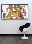 Energetic brush strokes, collage, acrylic and watercolour are used in this abstract painting of horses and riders, part of Lui's Pilgrim's P… Image 5