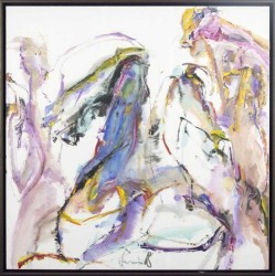 Gestural marks and swathes of fluid colour intersect in this narrative of horse and rider by Andrew Lui.