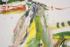 Brushed taches of green, yellow, pink, turquoise and orange intersects with gestural grey lines to form a stable yet energetic composition i… Image 3