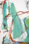 Vertical, gestural composition in ink and acrylic paint with large areas of turquoise and ochre and spontaneous calligraphic lines of red, i… Image 5