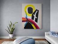 Aron Hill’s colourful, abstract work often tells a story that invites the viewer in. Image 6