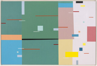 This lyrical abstract painting—bold in colour, line and form is by Burton Kramer.
