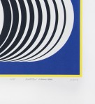 Mesmerizing circles in black and white pop against a deep blue background, edged in neon yellow in this digital giclee print by modernist Bu… Image 3