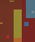 Curated squares, rectangles and fine horizontal and vertical stripes in pink, pumpkin, greens and teal dance across a rust ground in this ac… Image 3