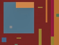 Curated squares, rectangles and fine horizontal and vertical stripes in pink, pumpkin, greens and teal dance across a rust ground in this ac… Image 4