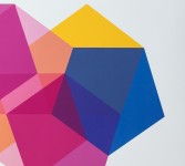 In brilliant colours of pink, yellow and blue five-pointed geometric shapes—pentagrams are layered in this engaging digital giclee print by … Image 3