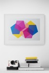 In brilliant colours of pink, yellow and blue five-pointed geometric shapes—pentagrams are layered in this engaging digital giclee print by … Image 7