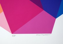 In brilliant colours of pink, yellow and blue five-pointed geometric shapes—pentagrams are layered in this engaging digital giclee print by … Image 5