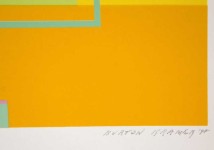 Precise rectangular and square lines and shapes in tints of yellow, green, turquoise and mauve, are an interpretation of the brilliant summe… Image 3