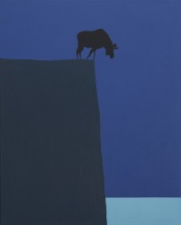 One of Charles Pachter's most iconic images is the moose, which is often figured as a silhouette and perched on a cliff's edge.