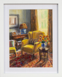 A moment in time is faithfully rendered in detail in a charming series of oil paintings featuring interior scenes.