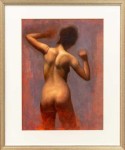 Sensuous portrait of a nude woman in an abstracted red and grey environment. Image 2