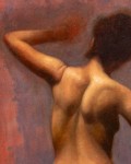 Sensuous portrait of a nude woman in an abstracted red and grey environment. Image 3