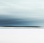 An inky horizon line streaked blue-black cuts the five feet long image in two lengthways and presses down on a brilliant white ground in thi… Image 2
