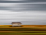 A long, flat strip of golden brown and green land dotted with outbuildings below a vast sky captures the essence of the Canadian prairie. Image 4