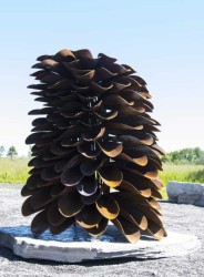Segment Fire Cone measures 59 H x 49 W x 36 D inches Rock base measures 4 H x 46 W x 60 D inches Canadian artist Floyd Elzinga’s work explor…