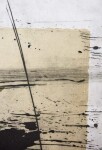 A collage of large strips of fine black, ivory and light brown paper is pressed into a white ground making a smooth surface. Image 2