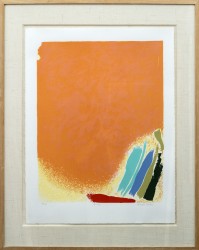 In this silkscreen print by the American abstract artist Friedel Dzubas, a luminous swath of orange is complemented by a sunny yellow and st…