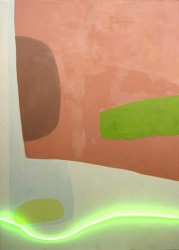 Pretty pastel-coloured shapes are defined by a striking line of neon light in this abstract work by Heidi Conrod.