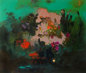 Large-scale, vibrant, and floral still life by senior painter Jennifer Hornyak.