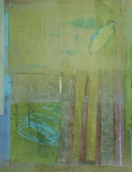 Verticals of light brown meet fresh hues of green and blue in this composition by John Fox.