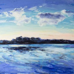Julie Himel builds an impressionistic landscape with indigo blue, deep phthalo blue, and warm cobalt blue in Forever Place II.