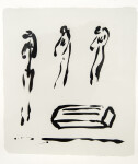 In this striking black ink on white drawing by Canadian artist Lynne Fernie, three standing figures appear to move across the canvas. Image 3