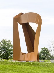 This imposing metal sculpture by the renowned Quebecois artist, Marcel Barbeau dominates the landscape.