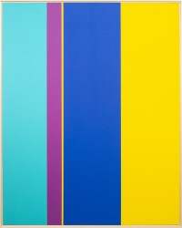In this dynamic new work by Milly Ritsvedt, bold vertical bands of pure colour run the length of the painting.