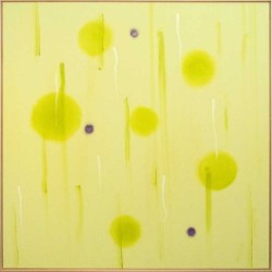 Drops of violet balance the movement of luminous yellow orbs in this elegant composition by Milly Ristvedt.