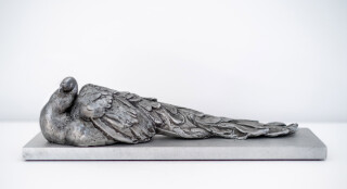 Created in cast aluminum, this sculpture of a male peacock at rest is rooted in the artist's ongoing preoccupation with human and animal int…