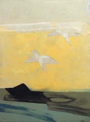 Two birds cross a sun yellow sky in this inspired composition by Otto Donald Rogers.