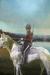 The iconic presence of a Mountie in red serge on a white horse is set against a backdrop of a cerulean lake and atmospheric sky. Image 3