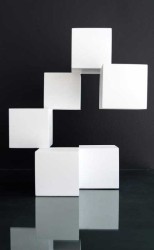 In this intriguing new contemporary sculpture by Quebec’s Phillipe Pallafray six bright white cubes appear as if suspended in space.