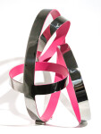 Hot pink pops from the interior of four intersecting polished stainless-steel rings in this contemporary tabletop sculpture by Quebec artist… Image 5