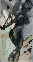 Large scale, life size gestural painting of a nude female figure.