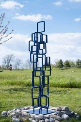 In this dramatic sculpture by Toronto artist, Ryan Van Der Hout, a tower of geometric cobalt blue steel ‘frames’ sit one upon the other.