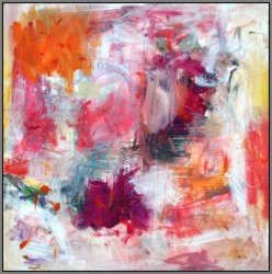 Warm hues of red, orange and pink infuse this painting.