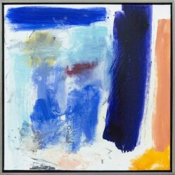 Atmospheric passages of sapphire are framed by bars of indigo and orange in this intimate canvas by Scott Pattinson.