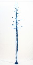 A grouping of three tall, bare pine trees coated in a deep sky-blue is hand forged in steel by master Canadian sculptor Shayne Dark.