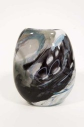 In neutral tones of gray with a teal accent, this lovely glass vessel by Canadian artist Susan Rankin is one in a series of new works.